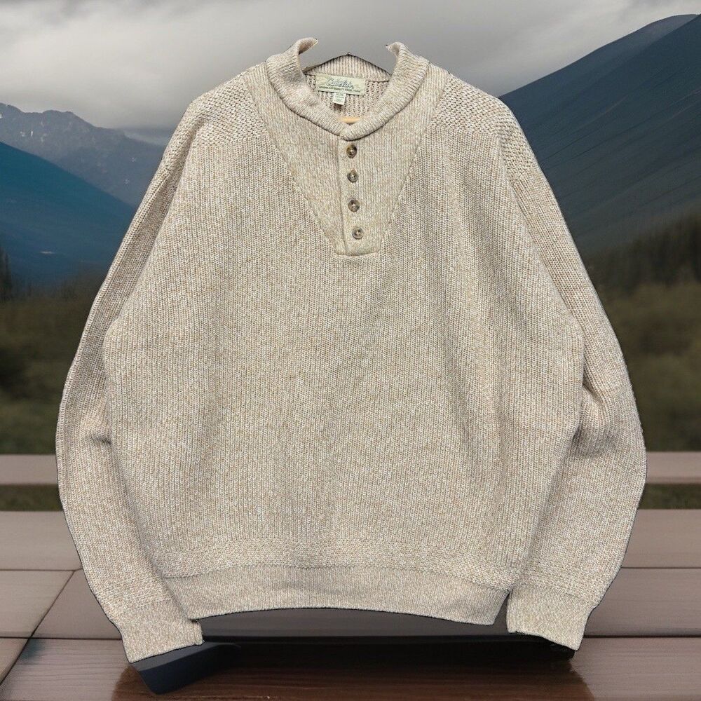 Cabelas Pullover Knit Sweater Men XL Brown Oatmeal Outdoor Hunting Military Gore